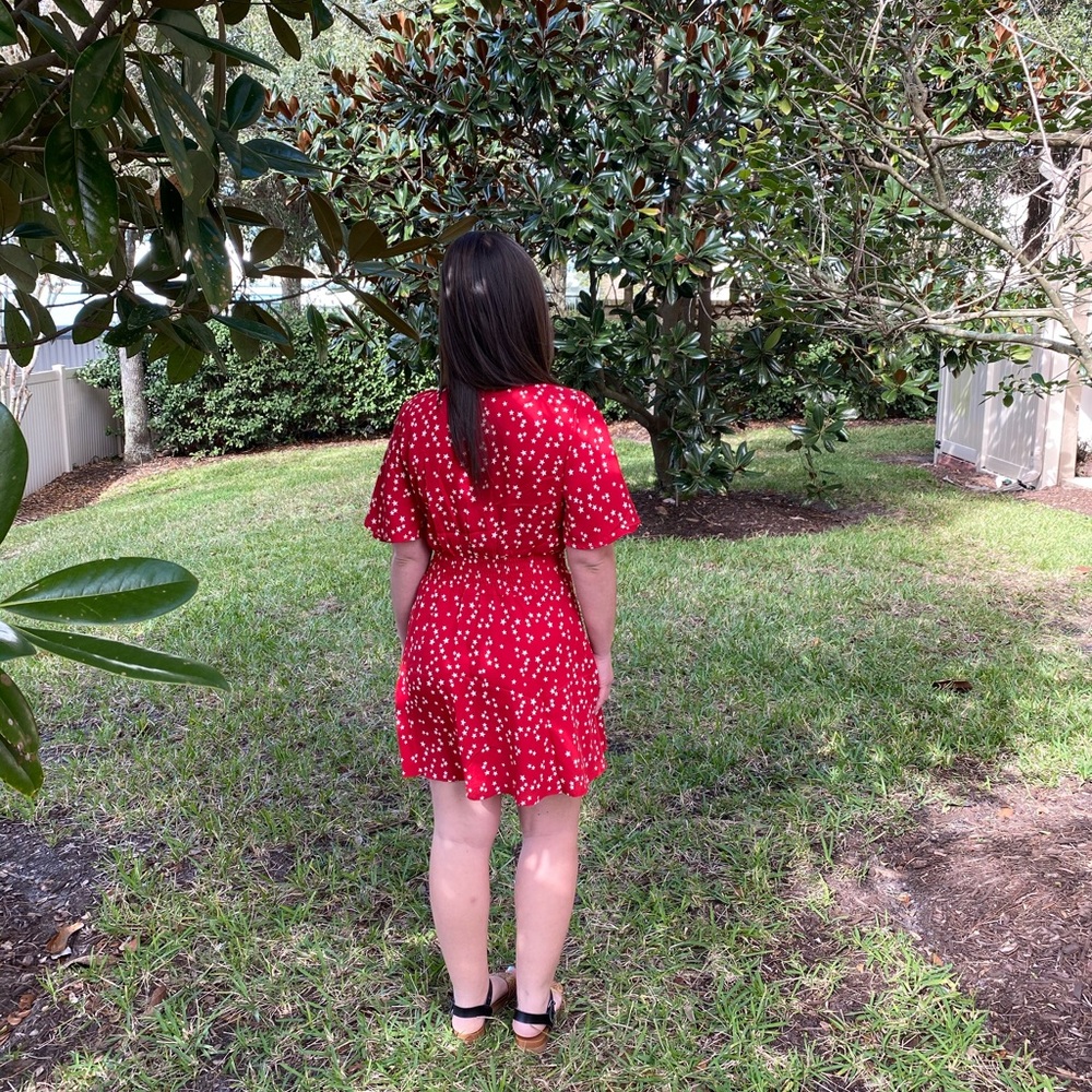Red Flutter Sleeve Dress - Picture 3 of 5
